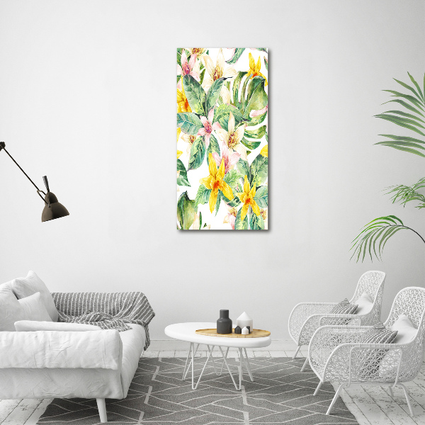 Quadro in vetro verticale Fiori tropicali