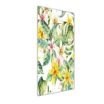 Quadro in vetro verticale Fiori tropicali