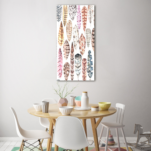 Quadro di vetro verticale Piume colorate