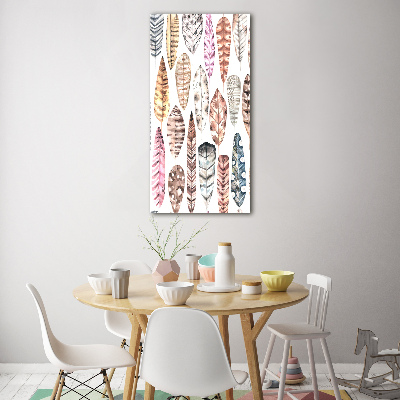 Quadro di vetro verticale Piume colorate