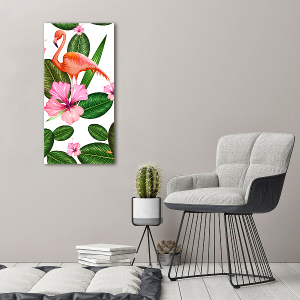 Quadro in vetro verticale Fenicotteri e fiori