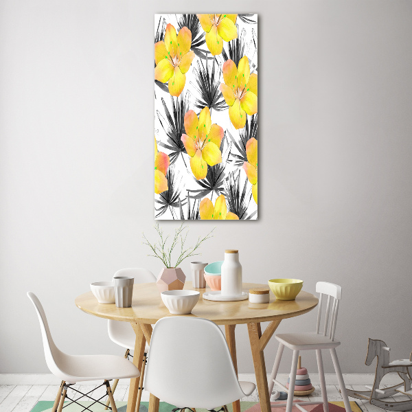 Quadro stampa su vetro verticale Fiori tropicali