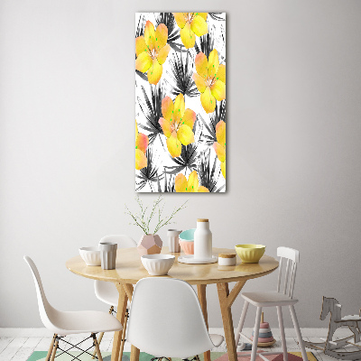 Quadro stampa su vetro verticale Fiori tropicali