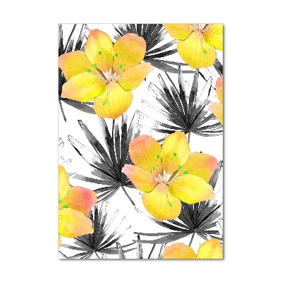 Quadro stampa su vetro verticale Fiori tropicali