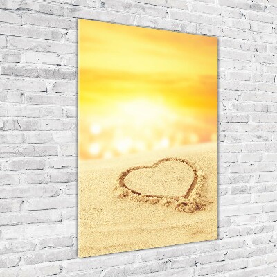 Quadro stampa su vetro verticale Cuore sulla spiaggia