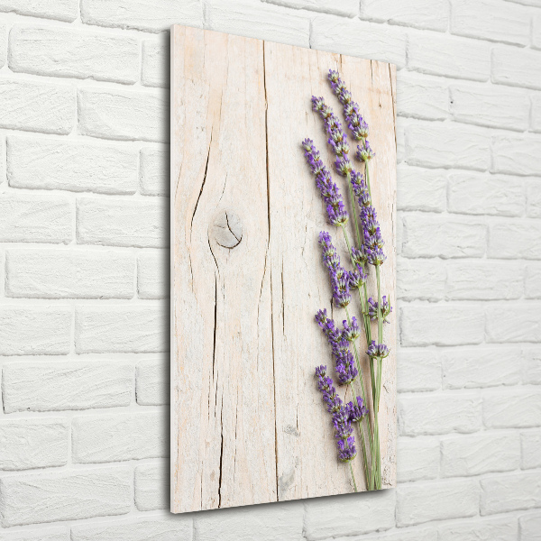 Quadro di vetro verticale Lavanda su legno