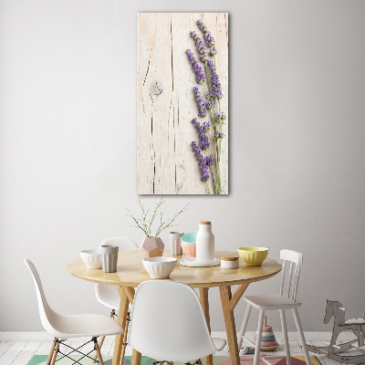 Quadro di vetro verticale Lavanda su legno