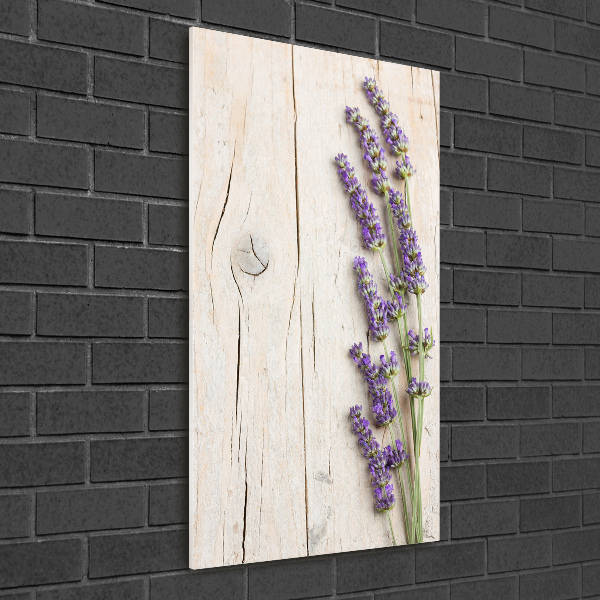 Quadro di vetro verticale Lavanda su legno