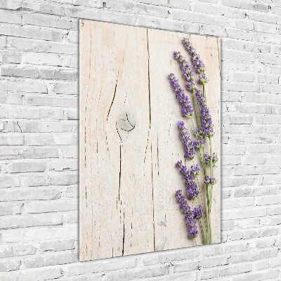 Quadro di vetro verticale Lavanda su legno