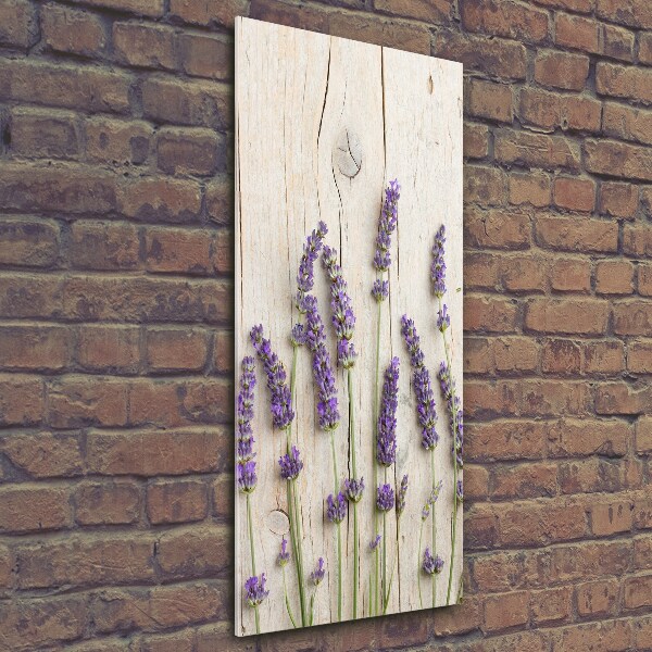 Quadro di vetro verticale Lavanda su legno