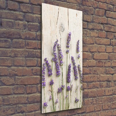 Quadro di vetro verticale Lavanda su legno