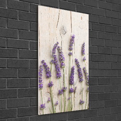 Quadro di vetro verticale Lavanda su legno