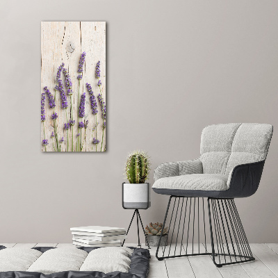 Quadro di vetro verticale Lavanda su legno