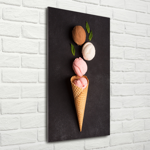 Quadro di vetro verticale Gelato in un cono di cialda