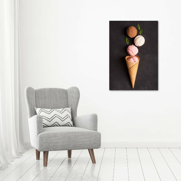 Quadro di vetro verticale Gelato in un cono di cialda