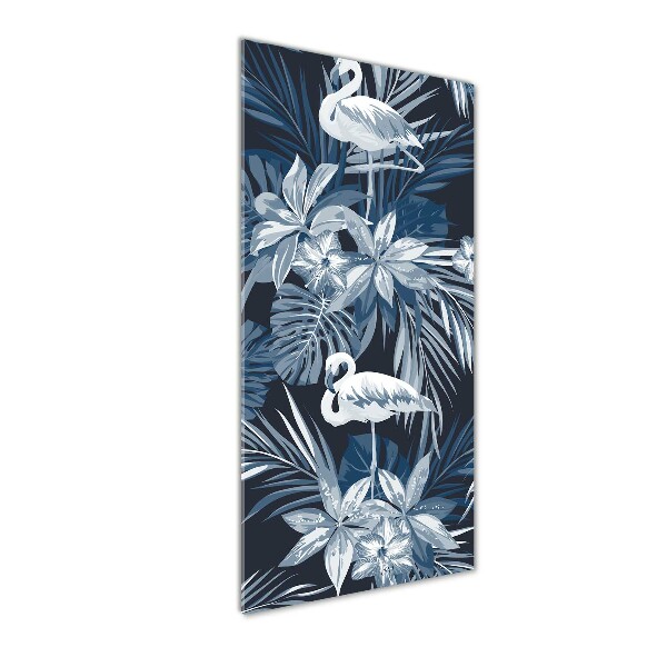 Quadro stampa su vetro verticale Fiori e fenicotteri
