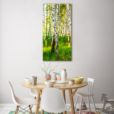 Quadro in vetro verticale Foresta di betulle