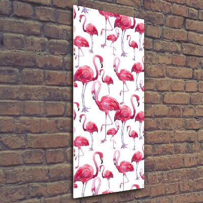 Quadro stampa su vetro verticale Fenicotteri