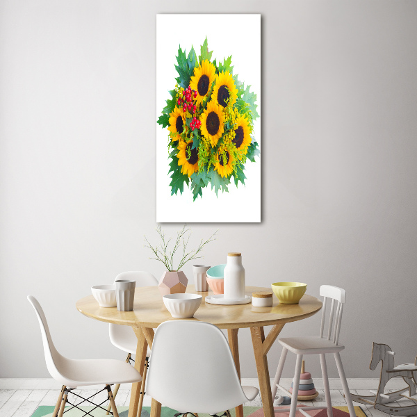 Quadro in vetro verticale Un mazzo di girasoli