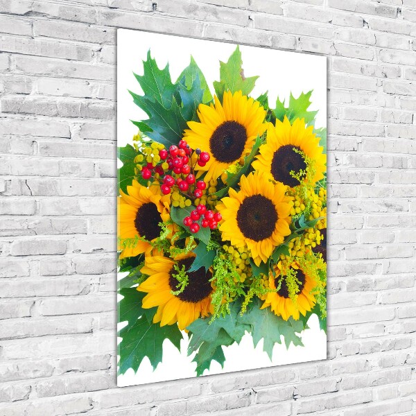 Quadro in vetro verticale Un mazzo di girasoli