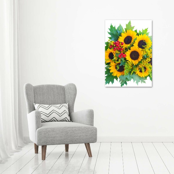 Quadro in vetro verticale Un mazzo di girasoli