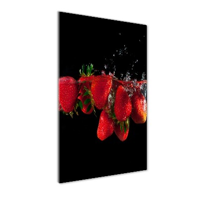 Quadro di vetro verticale Fragole in acqua
