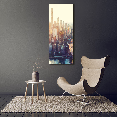 Quadro di vetro verticale Vista a volo d'uccello di New York