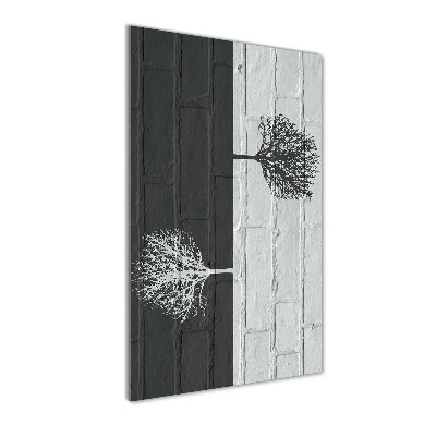 Quadro stampa su vetro verticale Alberi sul muro