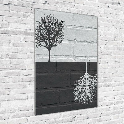 Quadro stampa su vetro verticale Alberi sul muro
