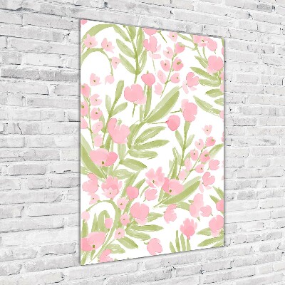 Quadro di vetro verticale Fiori rosa