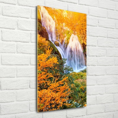 Quadro vetro verticale Cascata in autunno