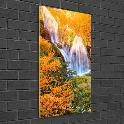 Quadro vetro verticale Cascata in autunno