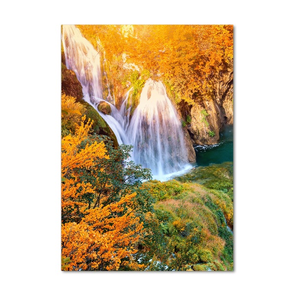 Quadro vetro verticale Cascata in autunno
