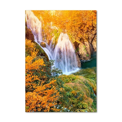 Quadro vetro verticale Cascata in autunno