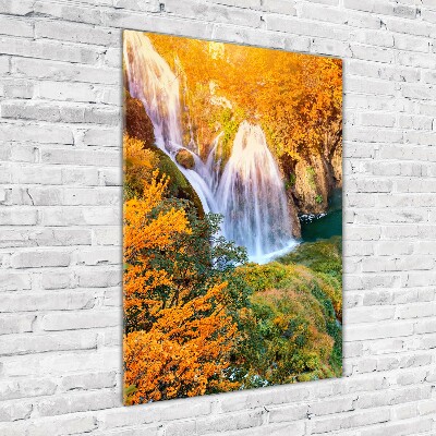 Quadro vetro verticale Cascata in autunno