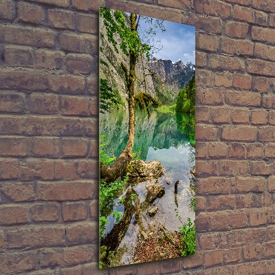 Quadro stampa su vetro verticale Lago tra le montagne