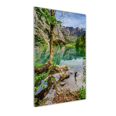 Quadro stampa su vetro verticale Lago tra le montagne