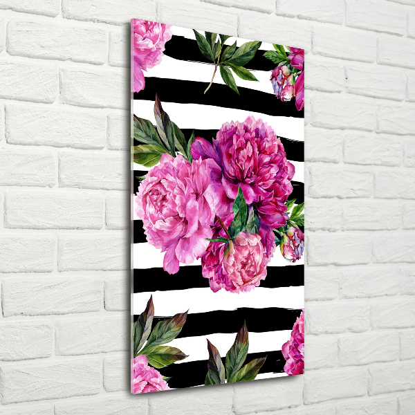 Quadro di vetro verticale Peonie