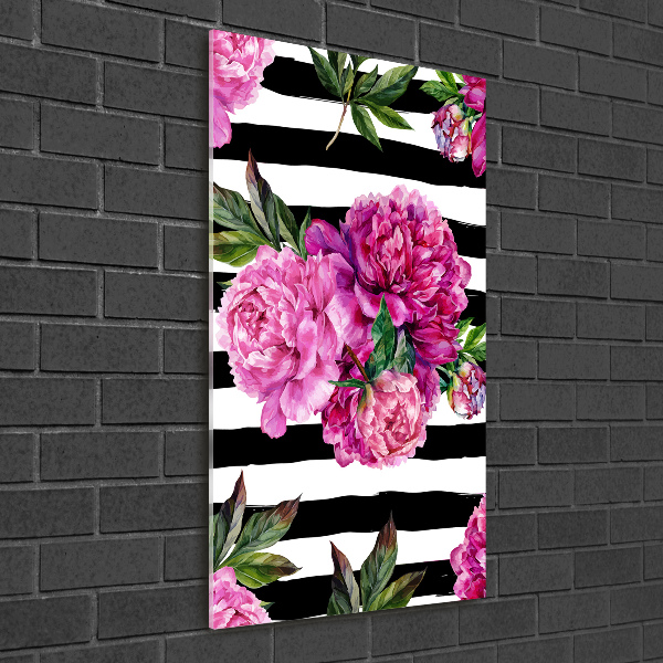 Quadro di vetro verticale Peonie