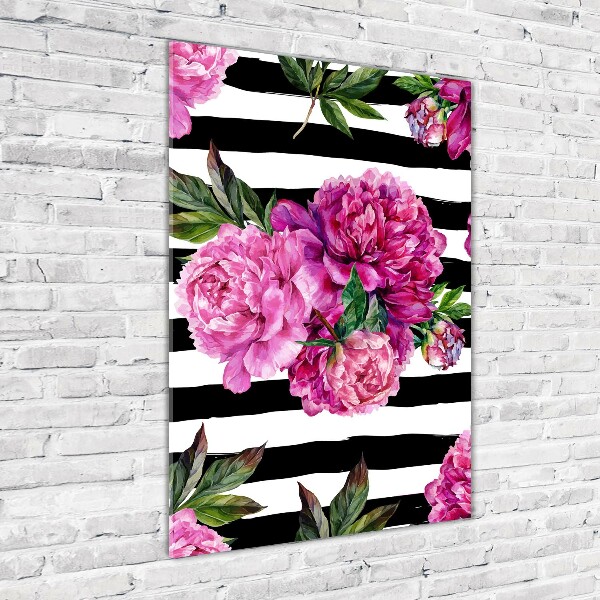 Quadro di vetro verticale Peonie