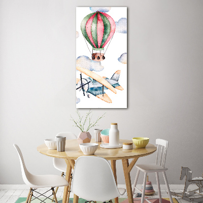 Quadro di vetro verticale Palloncini e aeroplani