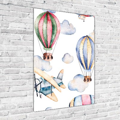 Quadro di vetro verticale Palloncini e aeroplani