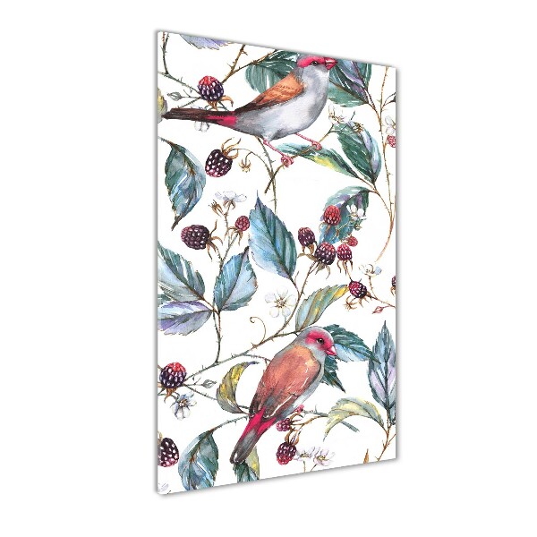 Quadro in vetro verticale Uccelli e more