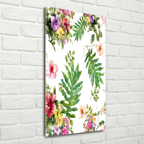 Quadro vetro verticale Fiori tropicali