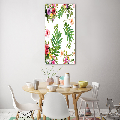 Quadro vetro verticale Fiori tropicali