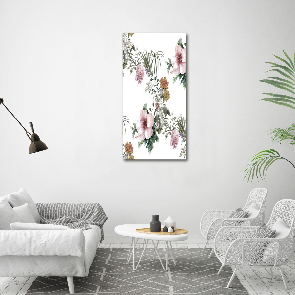 Quadro in vetro verticale Fiori tropicali