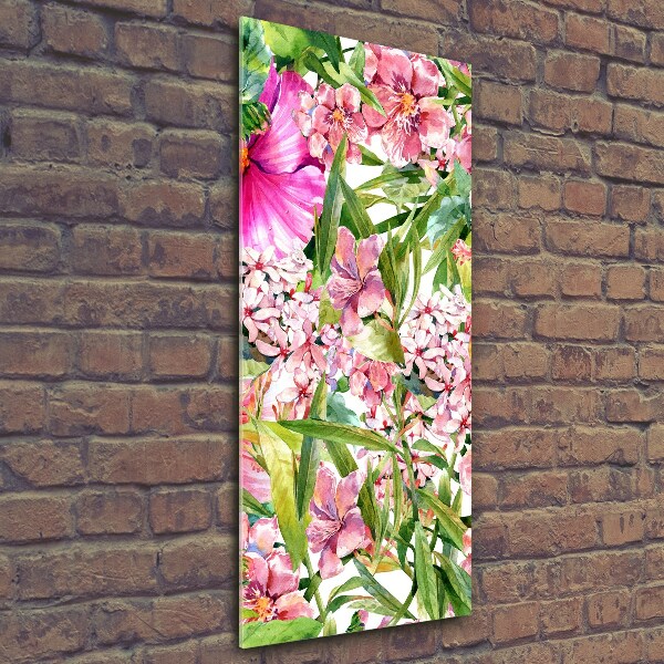 Quadro di vetro verticale Fiori tropicali