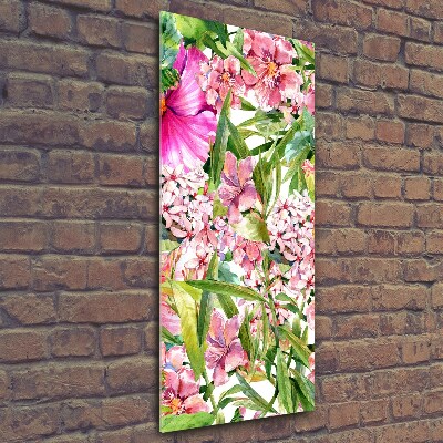 Quadro di vetro verticale Fiori tropicali