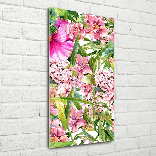 Quadro di vetro verticale Fiori tropicali
