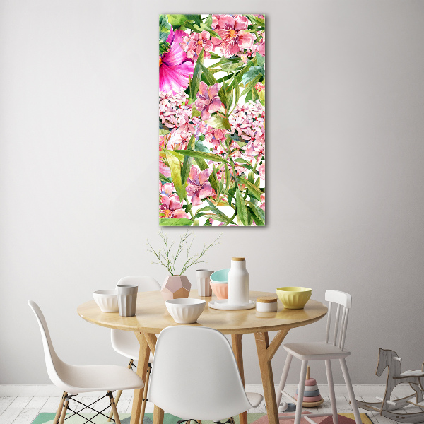 Quadro di vetro verticale Fiori tropicali